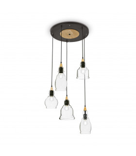 Gretel  5 Light Cluster Pendant Black with Clear Glass Shades E27-1
