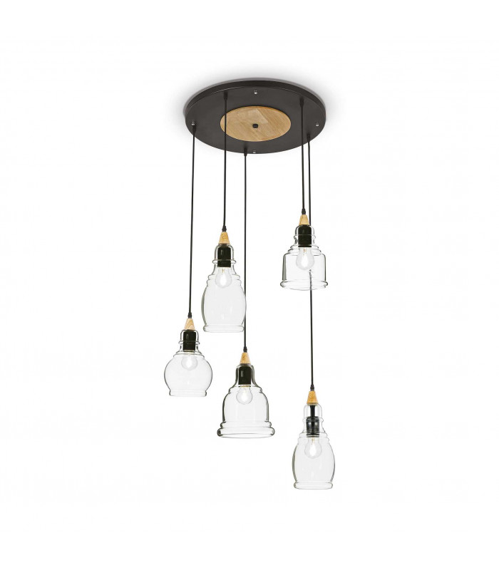 Gretel  5 Light Cluster Pendant Black with Clear Glass Shades E27-1
