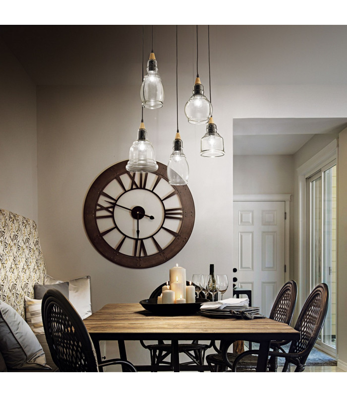 Gretel  5 Light Cluster Pendant Black with Clear Glass Shades E27-2