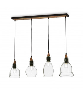 Gretel  4 Light Ceiling Pendant Bar Black with Clear Glass Shades E27