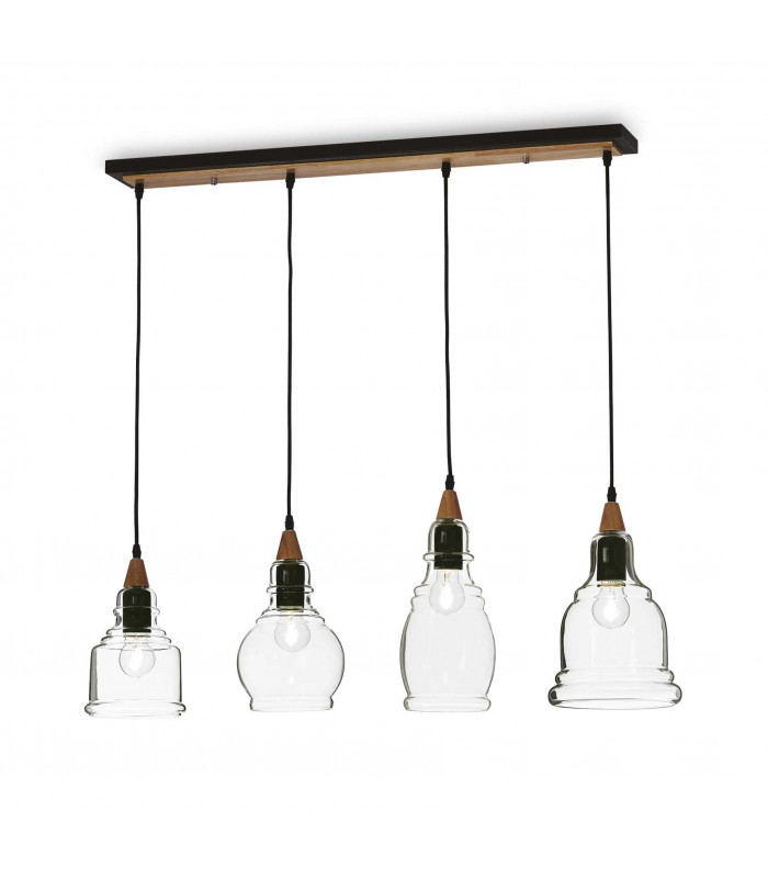 Gretel  4 Light Ceiling Pendant Bar Black with Clear Glass Shades E27