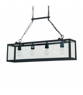 Igor  4 Light Ceiling Lantern Pendant Bar Black Clear Glass Plates E27-1