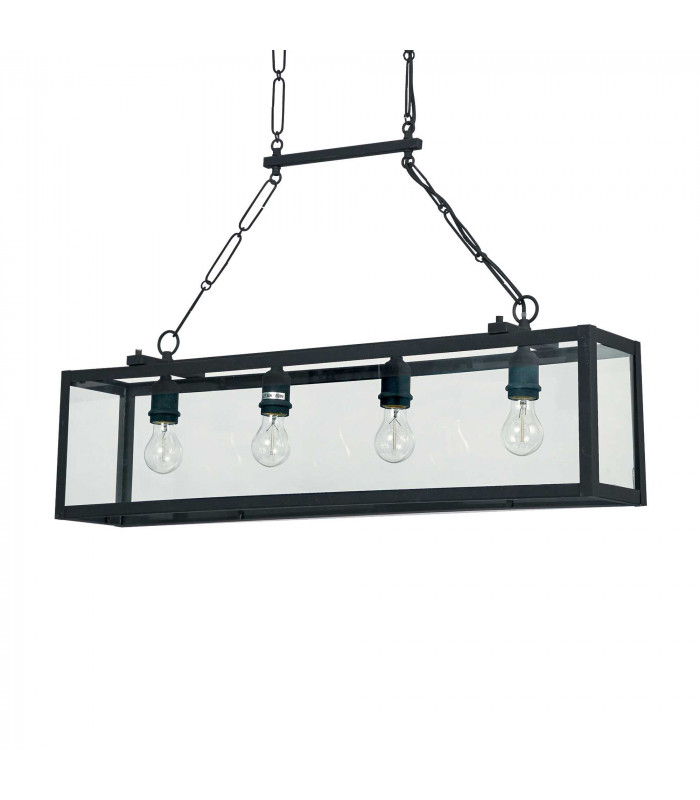 Igor  4 Light Ceiling Lantern Pendant Bar Black Clear Glass Plates E27-1