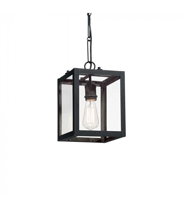 Igor 1 Light Ceiling Lantern Pendant Bar Black Clear Glass Plates E27