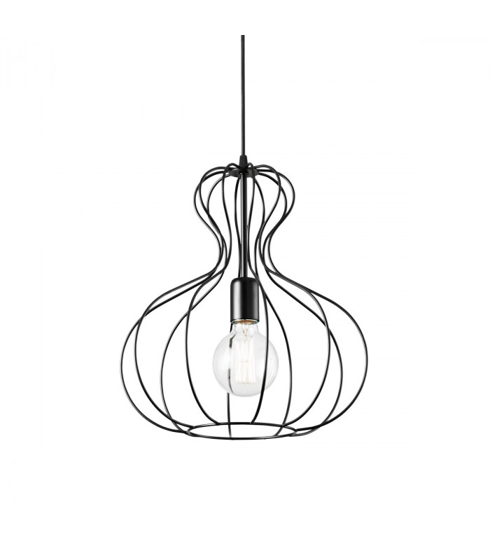 Ampolla 1 Light Ceiling Pendant Matt Black Cage Style E27-1