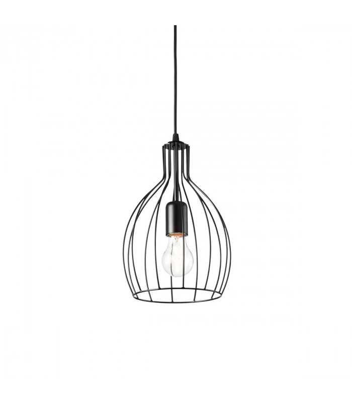 Ampolla 1 Light Ceiling Pendant Matt Black Cage Style E27-1