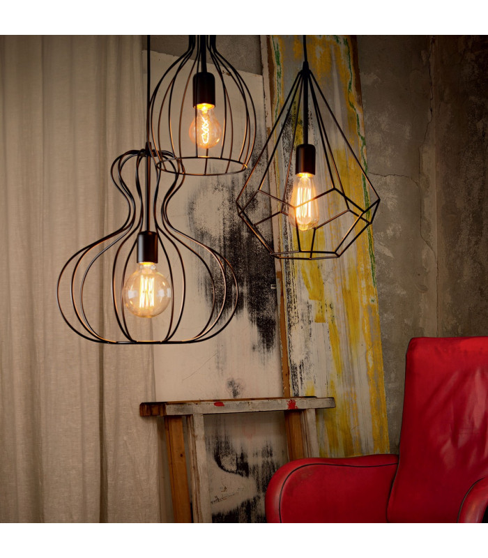 Ampolla 1 Light Ceiling Pendant Matt Black Cage Style E27-2