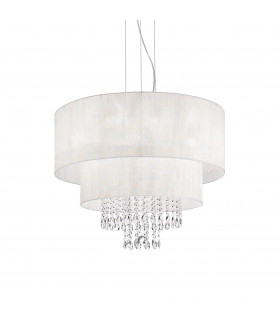 Opera  6 Light Ceiling Pendant Chrome Crystals with And White Shade E27