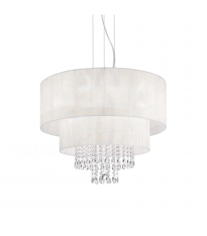 Opera  6 Light Ceiling Pendant Chrome Crystals with And White Shade E27