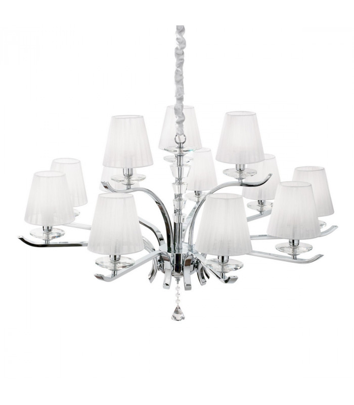 Pegaso  12 Light Crystal Multi Arm Chandelier Chrome White Finish E14