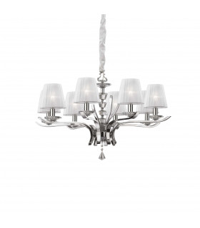 Pegaso  8 Light Crystal Multi Arm Chandelier Chrome White Finish E14