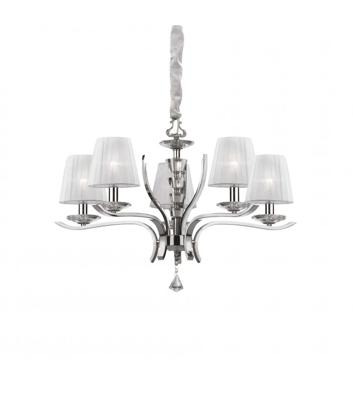 Pegaso  5 Light Crystal Multi Arm Chandelier Chrome White Finish E14