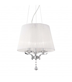 Pegaso  3 Light Multi Arm Ceiling Pendant Chrome White with Crystals with Organza Shade E14