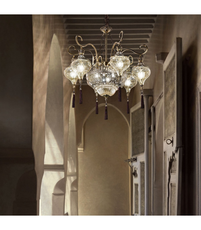 Harem  9 Light Multi Arm Chandelier Amber Antique Brass Finish E27-2
