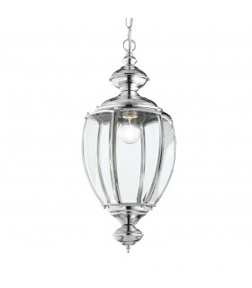 Norma 1 Light Ceiling Lantern Pendant Chrome Glass E27