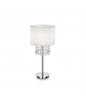 Opera 1 Light Table Lamp Chrome White Crystal with White Shade E27