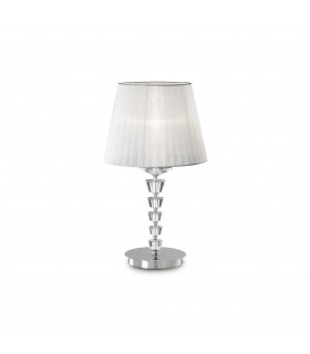 Pegaso 1 Light Small Table Lamp Chrome White Crystal with Organza Shade E27