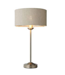 Highclere 1 Light Table Lamp Brushed Chrome Plate Natural Linen-1