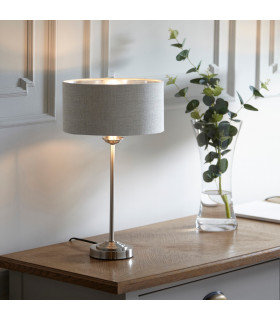 Highclere 1 Light Table Lamp Brushed Chrome Plate Natural Linen-2
