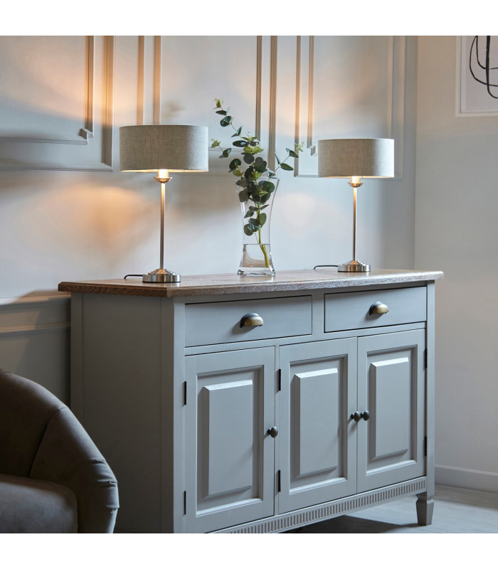 Highclere 1 Light Table Lamp Brushed Chrome Plate Natural Linen-3