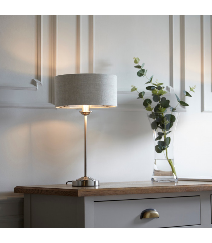 Highclere 1 Light Table Lamp Brushed Chrome Plate Natural Linen-4