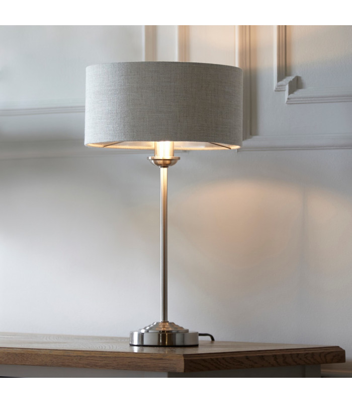 Highclere 1 Light Table Lamp Brushed Chrome Plate Natural Linen-5