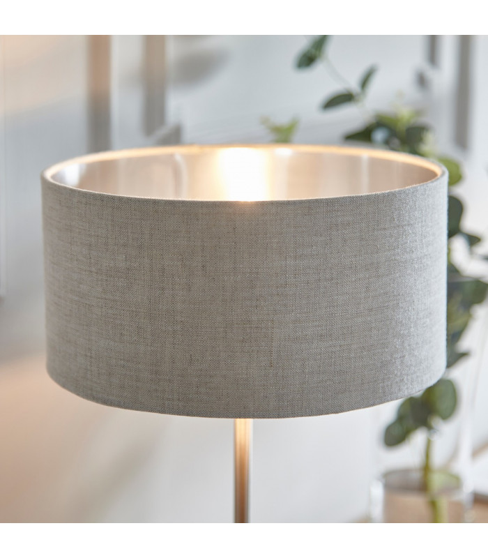 Highclere 1 Light Table Lamp Brushed Chrome Plate Natural Linen-6