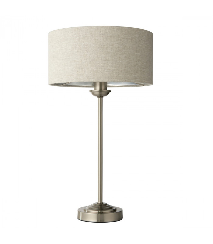 Highclere 1 Light Table Lamp Brushed Chrome Plate Natural Linen-8