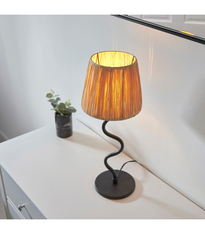 Wriggle 1 Light Table Lamp Matt Black Natural Raffia-5