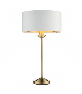 Highclere 1 Light Table Lamp Antique Brass Plate Vintage White Fabric-1