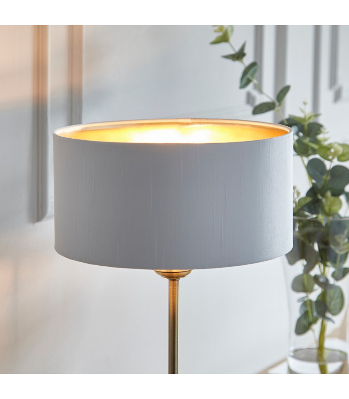 Highclere 1 Light Table Lamp Antique Brass Plate Vintage White Fabric-6