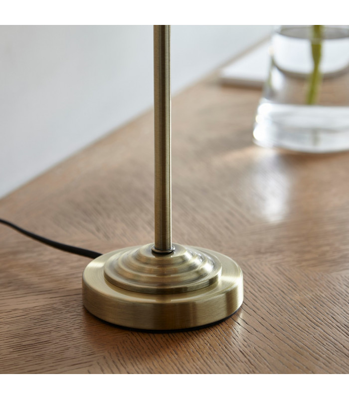 Highclere 1 Light Table Lamp Antique Brass Plate Vintage White Fabric-7