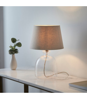 Lyra & Cici 1 Light Table Lamp Clear Textured Glass Grey Linen Mix Fabric-2