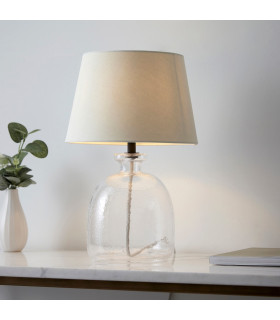 Lyra & Cici 1 Light Table Lamp Clear Textured Glass Ivory Linen Mix Fabric-2