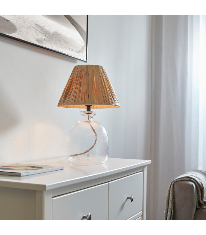 Lyra Raffia 1 Light Table Lamp Clear Textured Glass Natural Raffia-3