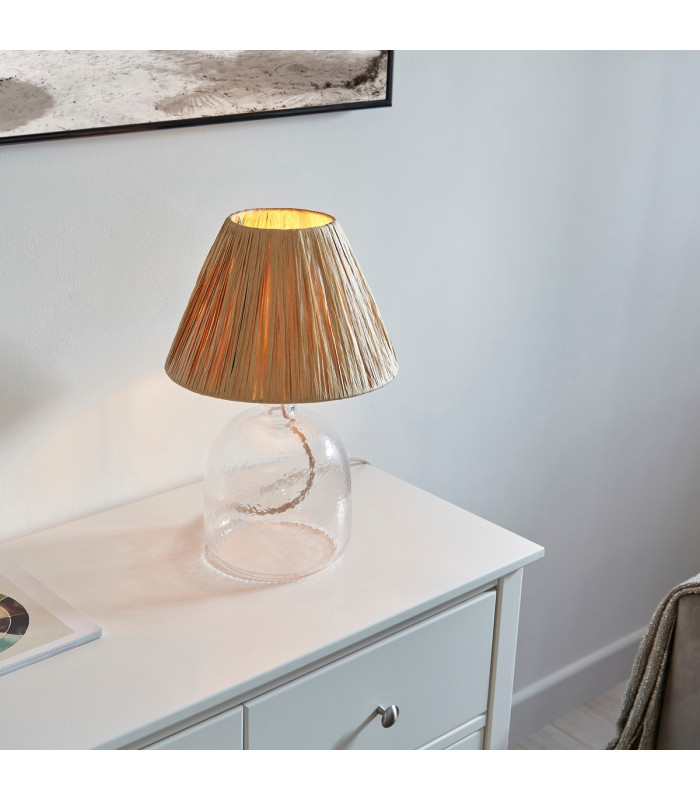 Lyra Raffia 1 Light Table Lamp Clear Textured Glass Natural Raffia-4