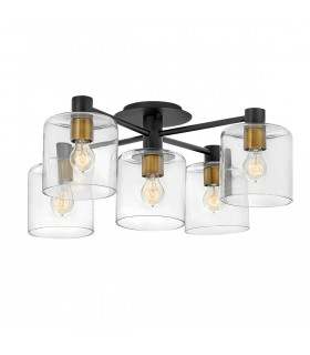 Hinkley Axel Multi Arm Semi Flush Ceiling Lamp Black with Heritage Brass-1