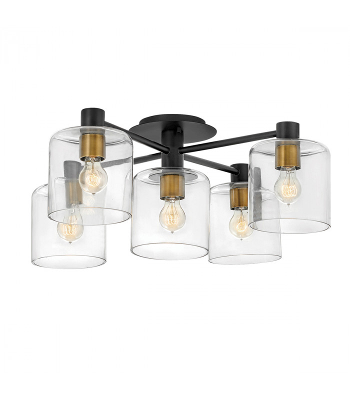 Hinkley Axel Multi Arm Semi Flush Ceiling Lamp Black with Heritage Brass-1