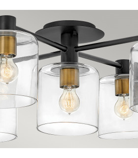 Hinkley Axel Multi Arm Semi Flush Ceiling Lamp Black with Heritage Brass-2