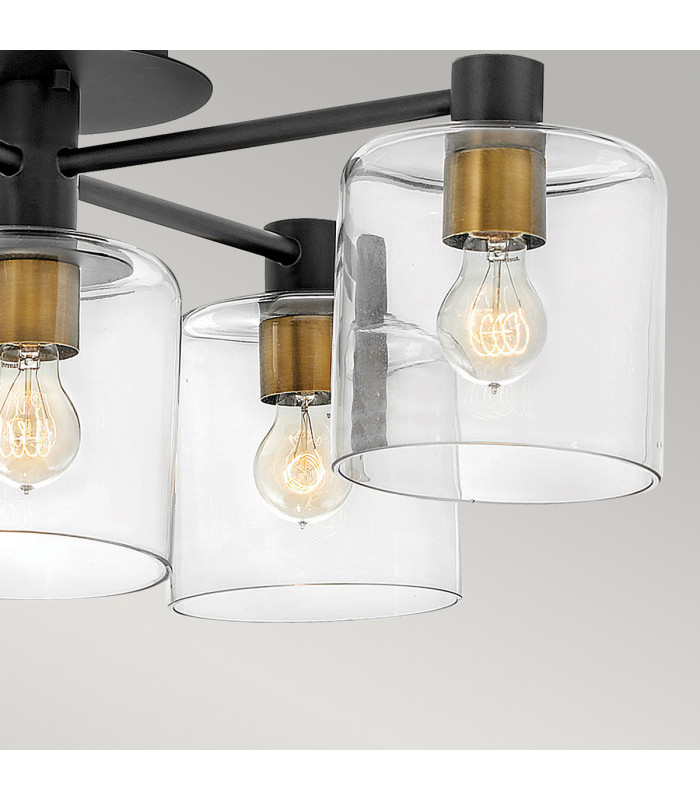 Hinkley Axel Multi Arm Semi Flush Ceiling Lamp Black with Heritage Brass-4