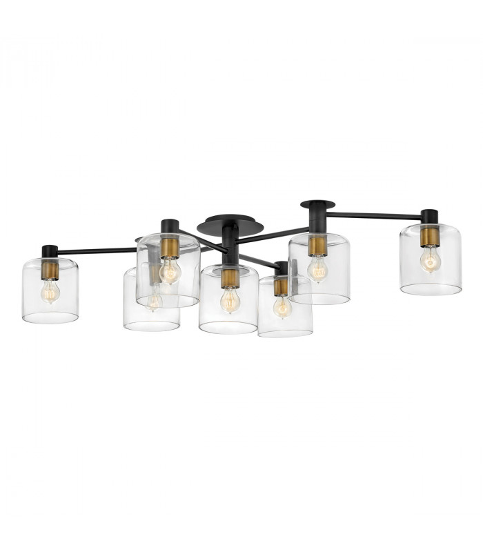Hinkley Axel Multi Arm Semi Flush Ceiling Lamp Black with Heritage Brass-1