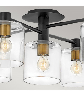Hinkley Axel Multi Arm Semi Flush Ceiling Lamp Black with Heritage Brass-2