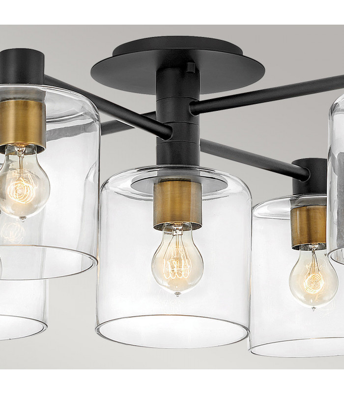 Hinkley Axel Multi Arm Semi Flush Ceiling Lamp Black with Heritage Brass-2