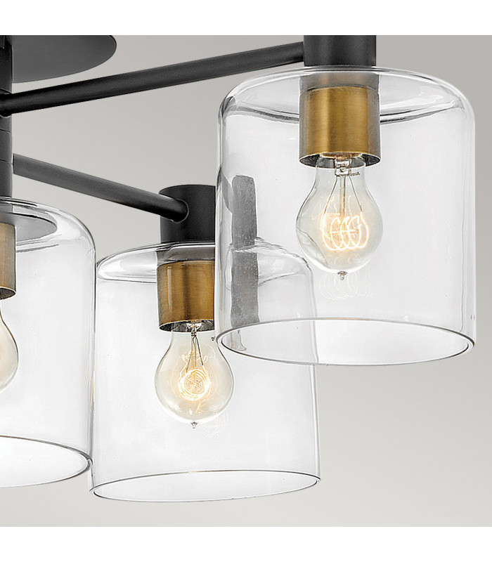 Hinkley Axel Multi Arm Semi Flush Ceiling Lamp Black with Heritage Brass-4