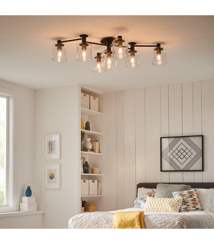 Hinkley Axel Multi Arm Semi Flush Ceiling Lamp Black with Heritage Brass-5