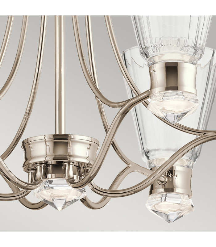 Kichler Kayva Integrated LED Multi Arm Pendant Ceiling Light Polished Nickel 3000K IP44-6
