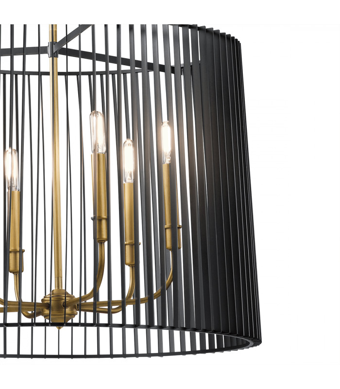 Kichler Linara Wire Frame Pendant Ceiling Light Black & Natural Brass-2