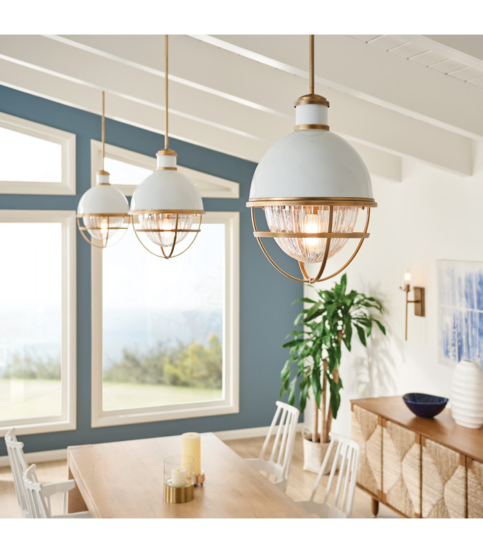 Kichler Tollis Globe Pendant Ceiling Light Natural Brass & White-5