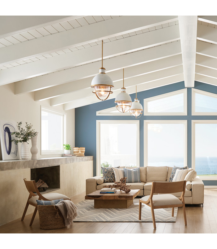 Kichler Tollis Globe Pendant Ceiling Light Natural Brass & White-6
