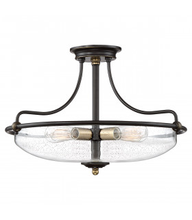 Quoizel Griffin Bowl Semi Flush Ceiling Light Palladian Bronze with Weathered Brass Accents-1